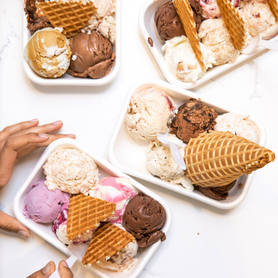 Flight of Jeni's ice cream scoops