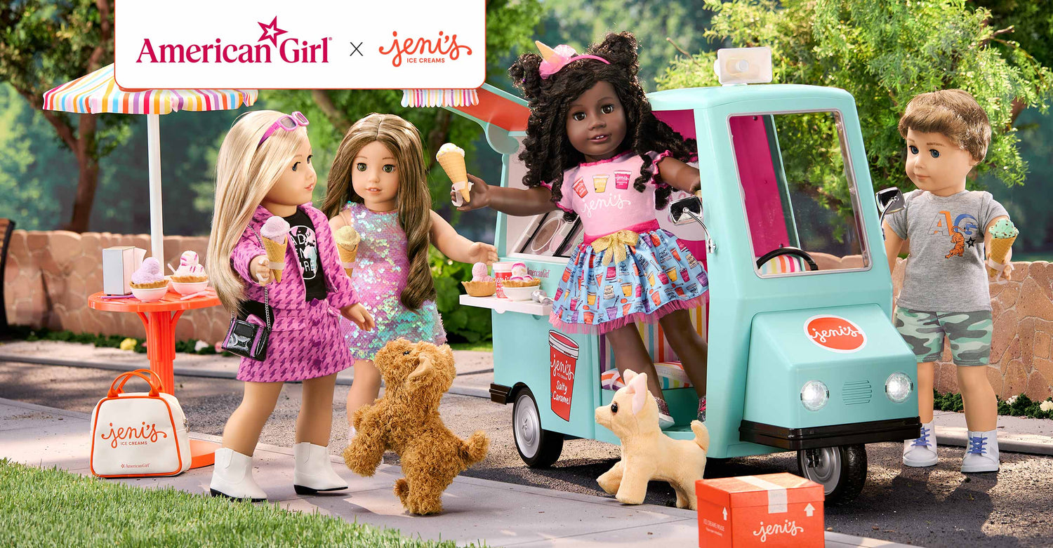 American Girl dolls with Jeni's ice cream accessories