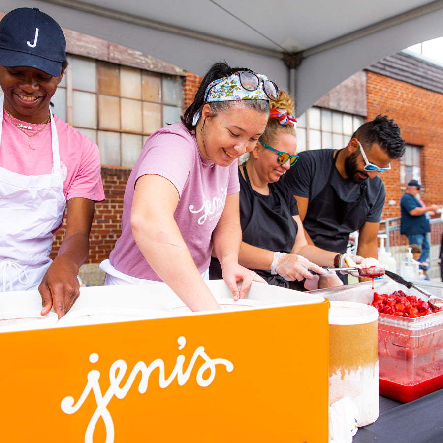 Jeni's employees scooping ice cream 